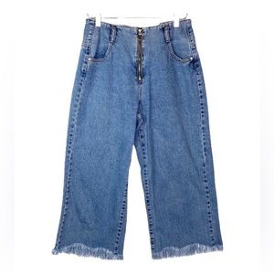 Zara Trafaluc raw hem wide leg crop trouser jeans  100% cotton, Size 6 | EU 38